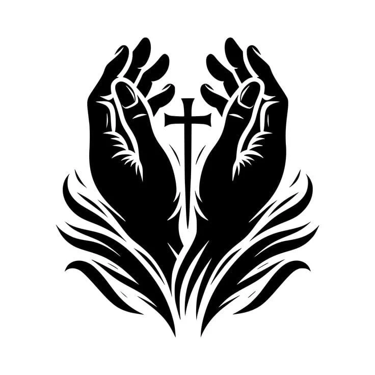 Jesus Cross with Praying Hands - Christmas & Baptism - For Church or Home - Image 1