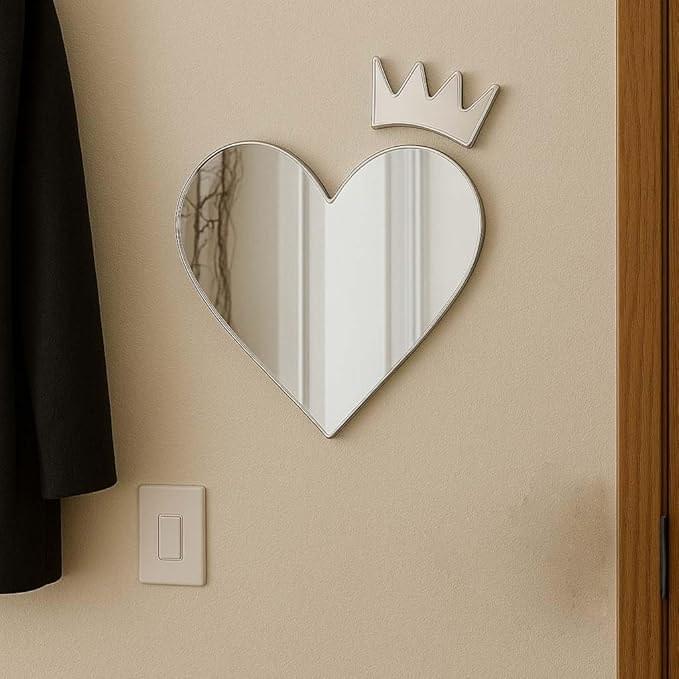 Heart-Shaped  Mirror Wall Art with Crown - Best For Bedroom - Image 2