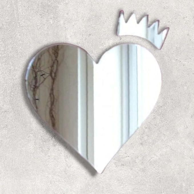 Heart-Shaped  Mirror Wall Art with Crown - Best For Bedroom - Image 1