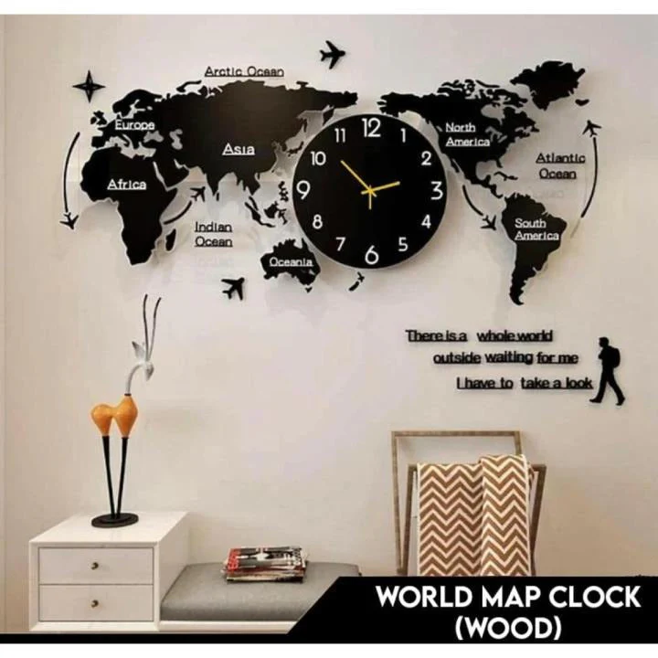 WORLD MAP STYLISH 3D WALL CLOCK - Image 1