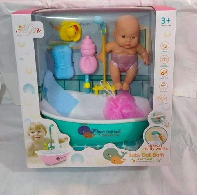 Baby Doll Bath Set – Model JN002-3 | Real Working Shower, Water Spray Feature | Kids Toy Age 3+ - Image 1