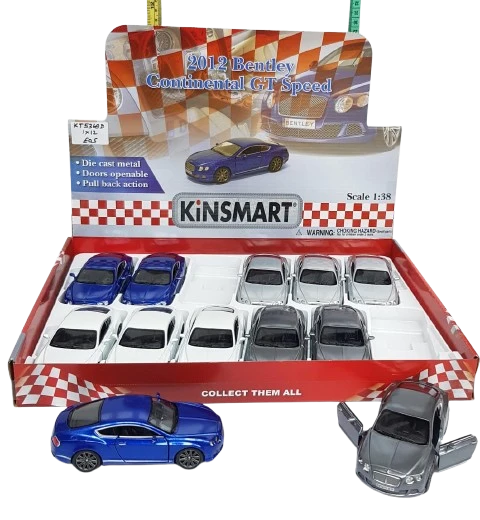 KiNSMART 2012 Bentley Continental GT Speed | 1:38 Scale Die-Cast Metal Car Model | Pull-Back Action, Openable Doors – KT530D (1x12 EOS Assortment) - Image 1
